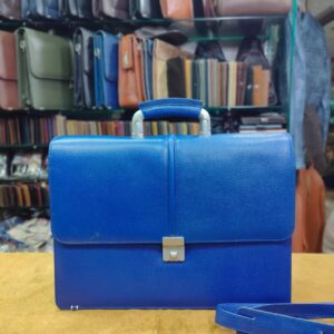blue leather laptop bag
