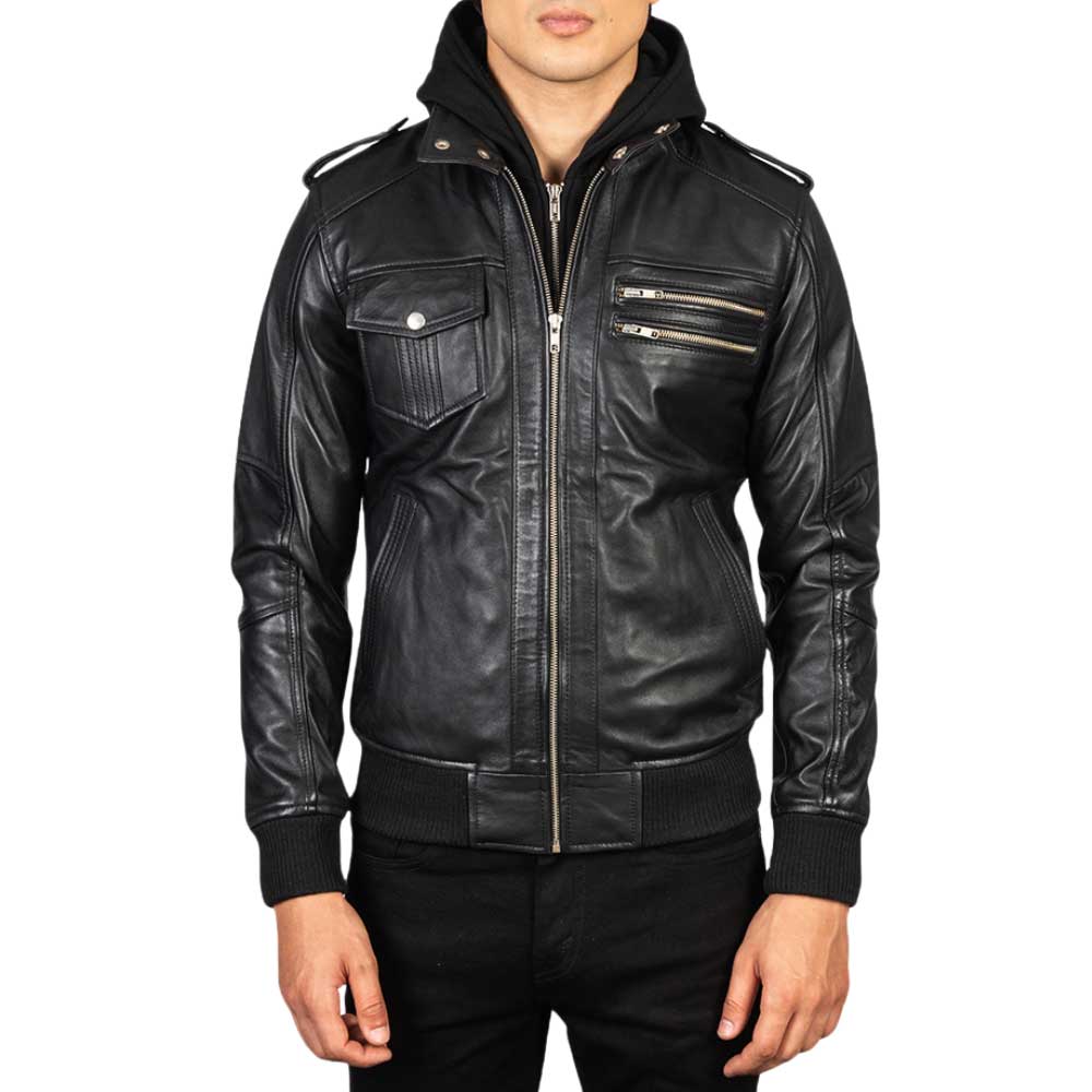 leather bomber jacket with hood leather bomber jacket with hood