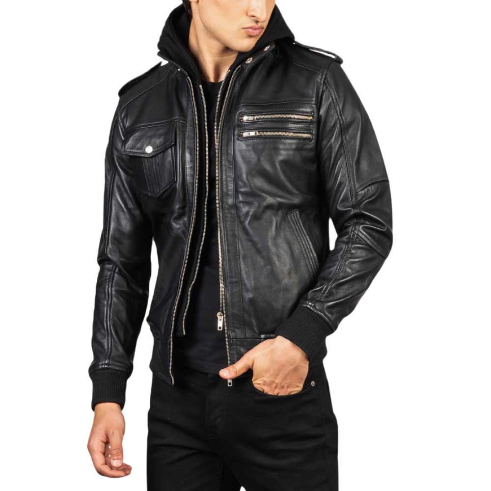 leather bomber jacket with hood leather bomber jacket with hood