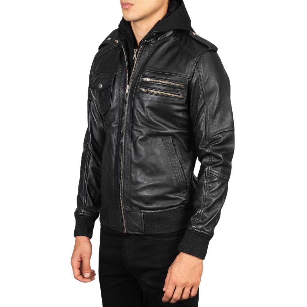 leather bomber jacket with hood leather bomber jacket with hood